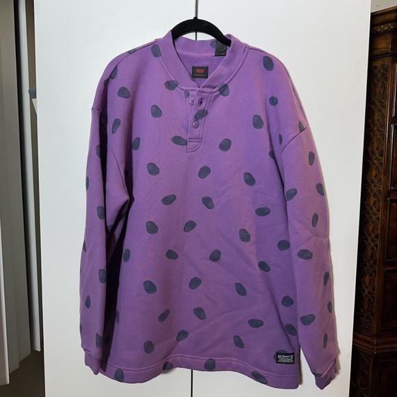 Levi's Oversized Fleece Crewneck Sweater Sweatshirt Mens Small Purple Polka Dot - Picture 1 of 3